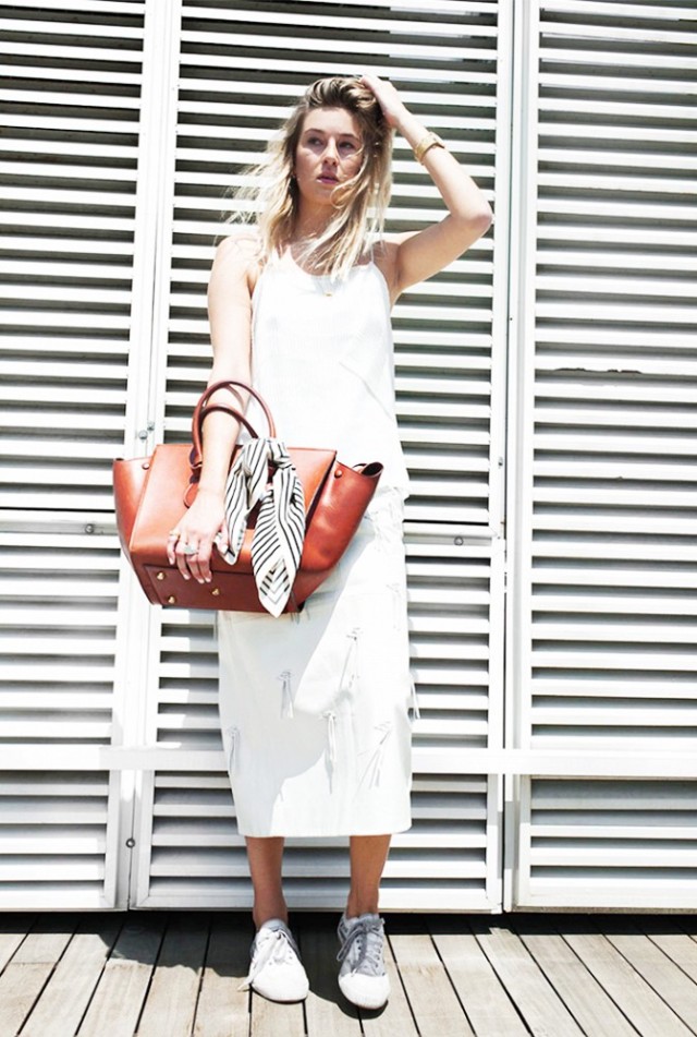 white-midi-cami-sneakers-and-skirts-bag-scarf-hacks-via-camille over the rainbow