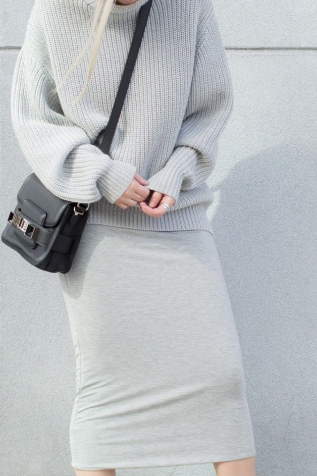 grey-monochromatic-groutfits-chunky sweater-pencil skirt-figtny
