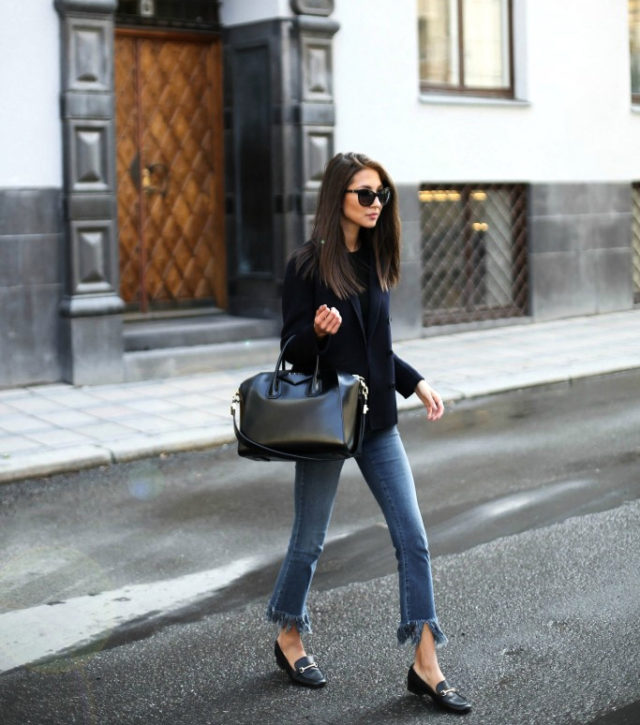 frayed denim-gucci loafers-spring work outfit-black blazer-weekend outfit-
