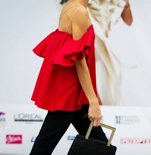 red-going out-night out-cold shoulder-ruffle-